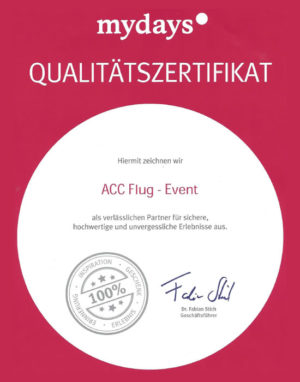 mydays Qualitätszertifikat für ACC Flug | Event Köln-Bonn